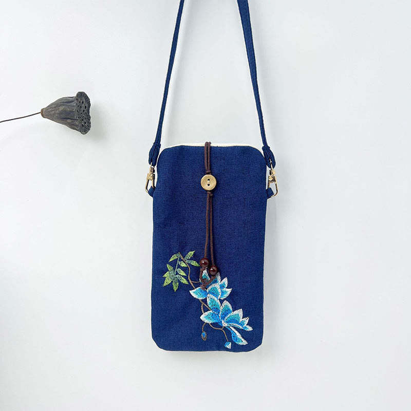 Small Embroidered Flowers Crossbody Bag Shoulder Bag Cellphone Bag 11*20cm