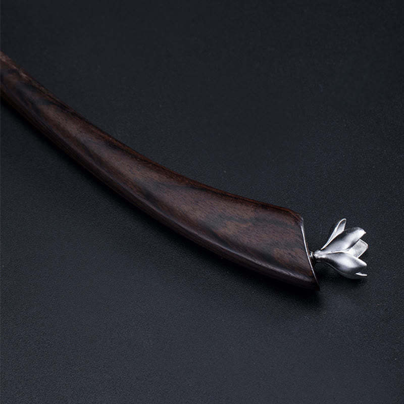 925 Sterling Silver Classical Ebony Magnolia Flower Blessing Hairpin