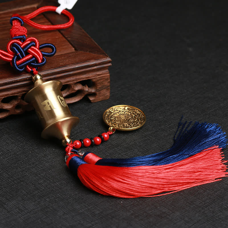Tibet Om Mani Padme Hum Prayer Wheel Nine Palace Eight Trigrams Copper Car Hanging Decoration