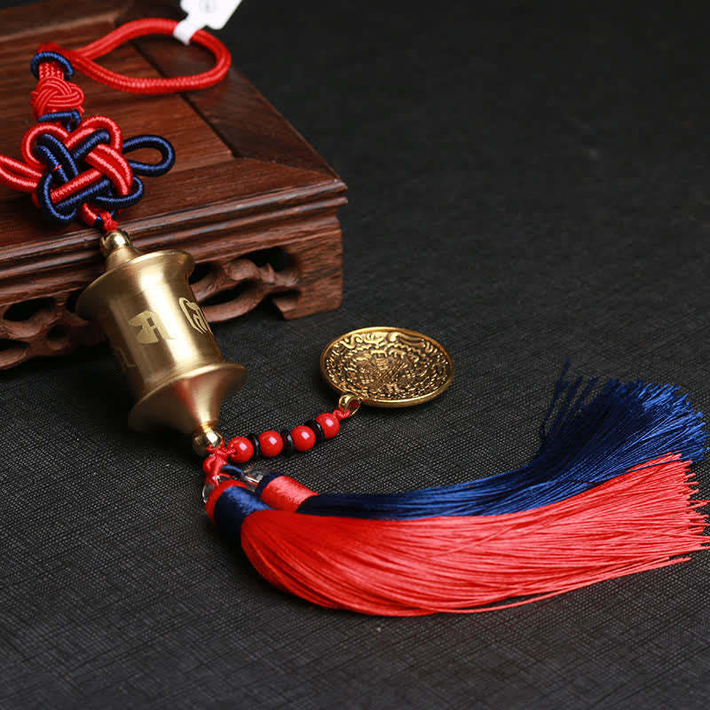 Tibet Om Mani Padme Hum Prayer Wheel Nine Palace Eight Trigrams Copper Car Hanging Decoration