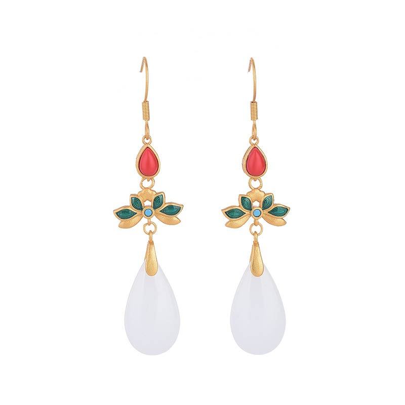 FengShui White Jade Luck Drop Earrings