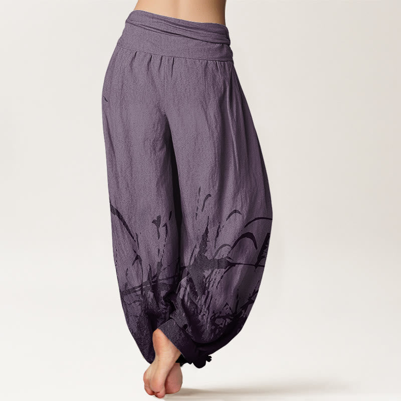 Wild Grass Pattern Women's Elastic Waist Harem Pants