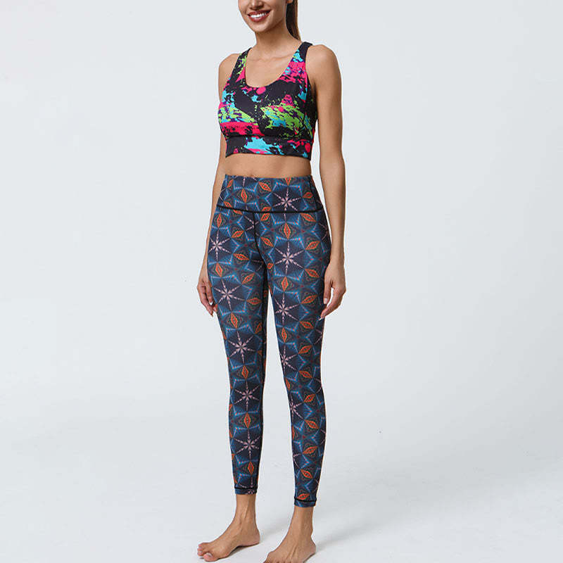 Flowers Geometric Mandalas Print Sports Fitness Yoga High Waist Leggings Women's Pants