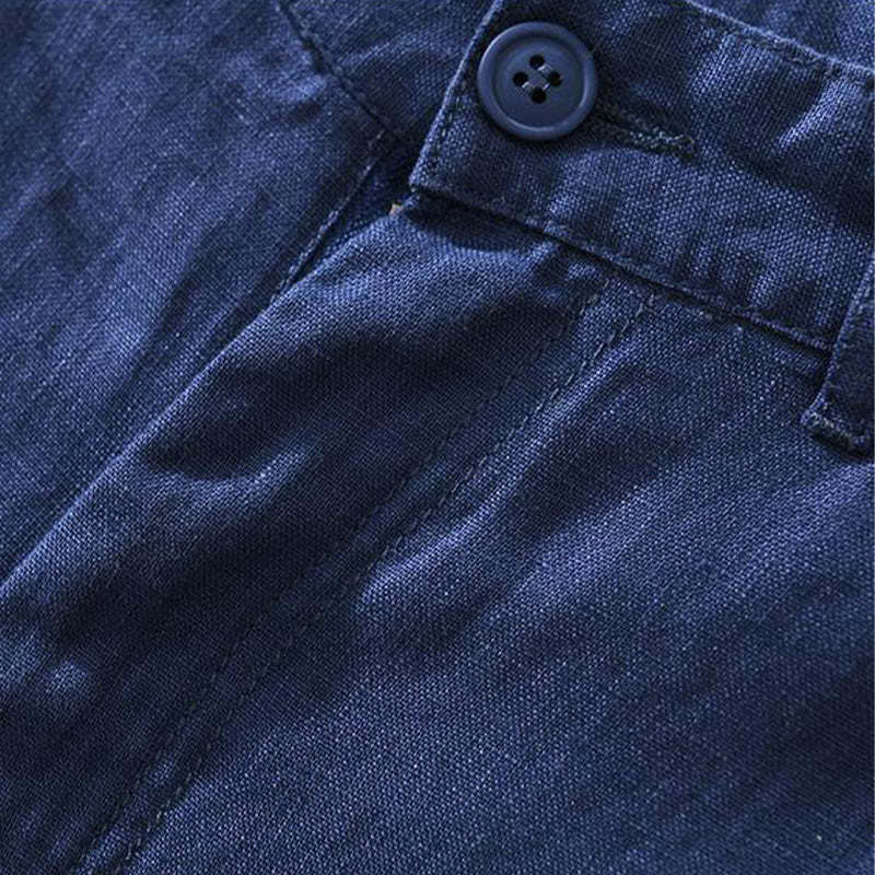 Solid Color Drawstring Cropped Linen Men's Shorts With Pockets