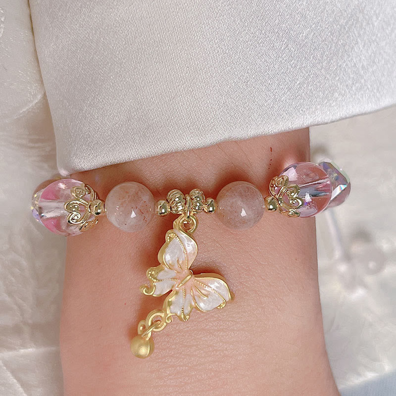 Natural Amethyst Sun Stone Butterfly Peace Bracelet