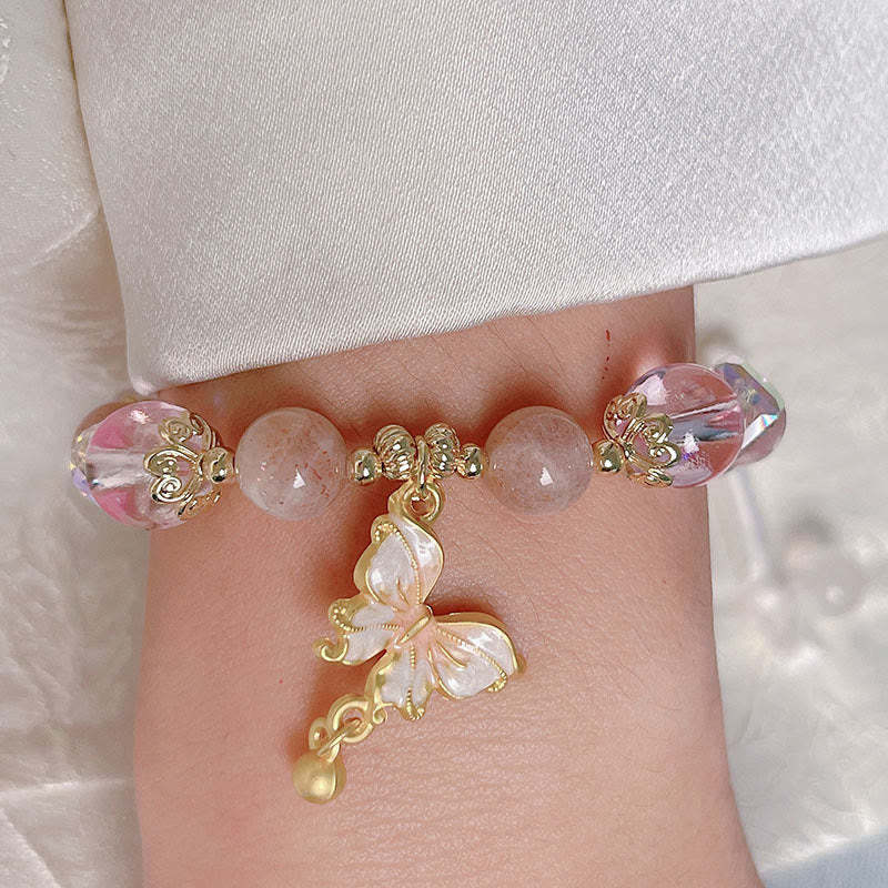 Natural Amethyst Sun Stone Butterfly Peace Bracelet