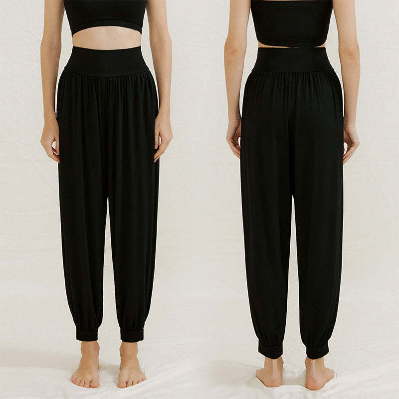 Casual Plain High Waist Tummy Control Women's Leica Harem Pants With Pockets