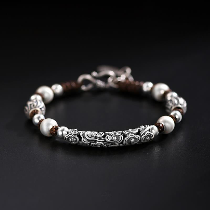 Tibet Handmade Copper 999 Sterling Silver Auspicious Cloud Wealth String Bracelet