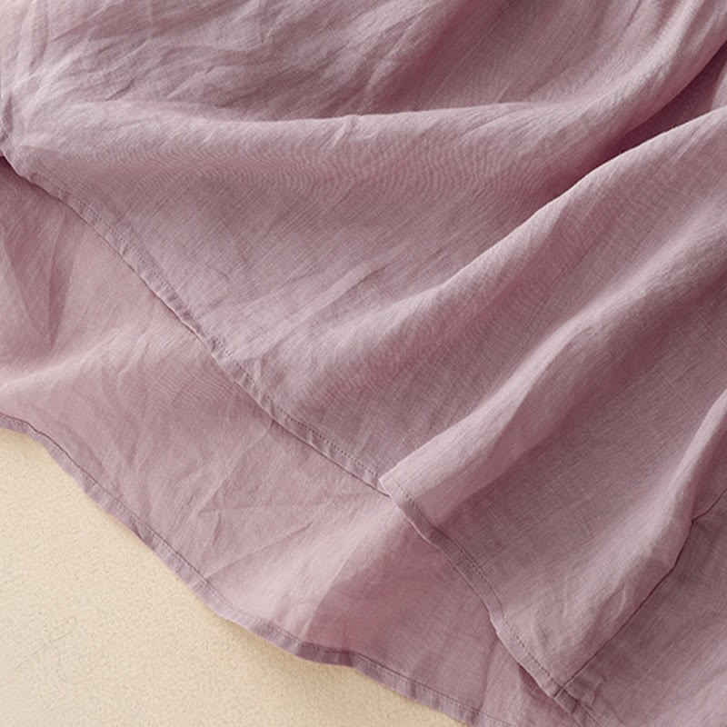 Casual Plain Loose Women's V-Neck Design Half Sleeve Cotton Linen Shirt