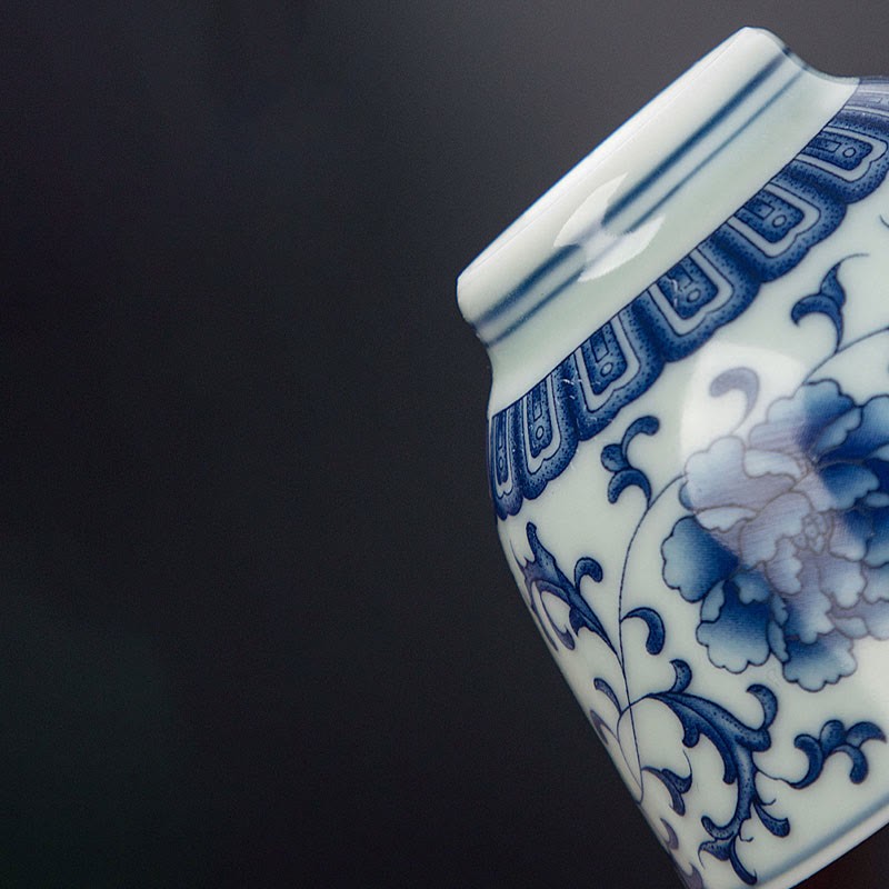 Blue Landscape Mountains Lotus Cute Cat Pavilions Magnolia Reed Egrets Ceramic Teacup Small Kung Fu Tea Cup