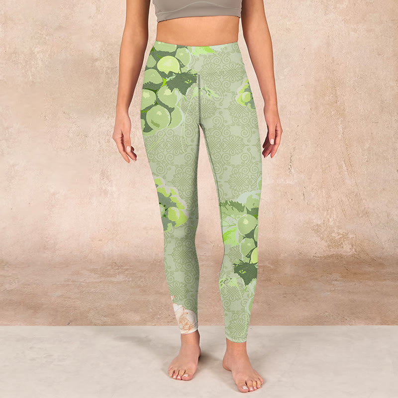 Green Grapes Pink Roses Gym Leggings Women's Yoga Pants