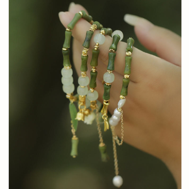 Green Bamboo Jade Lily of the Valley Wealth Bracelet