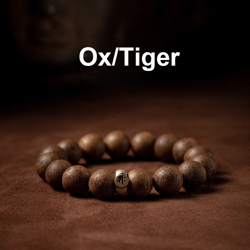 Chinese Zodiac Natal mystic zen Natural Agarwood Silver Peace Calm Bracelet