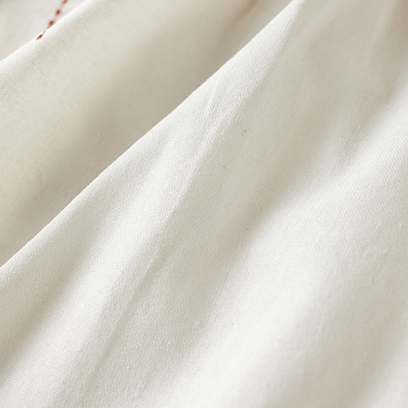Wild Simple Design Embroidery Drawstring Cotton Linen Women's Shorts With Pockets