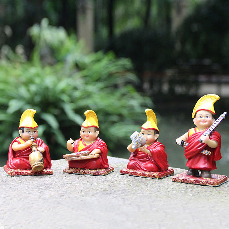 Hand Painted Tibetan Lama Figures Carved Creative Home Office Car Decoration Ornament