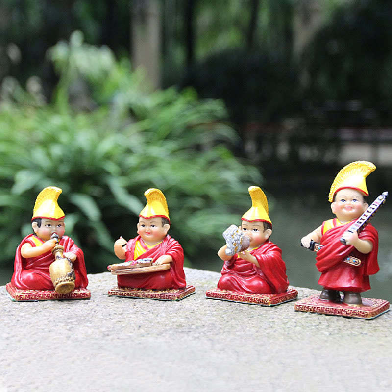 Hand Painted Tibetan Lama Figures Carved Creative Home Office Car Decoration Ornament