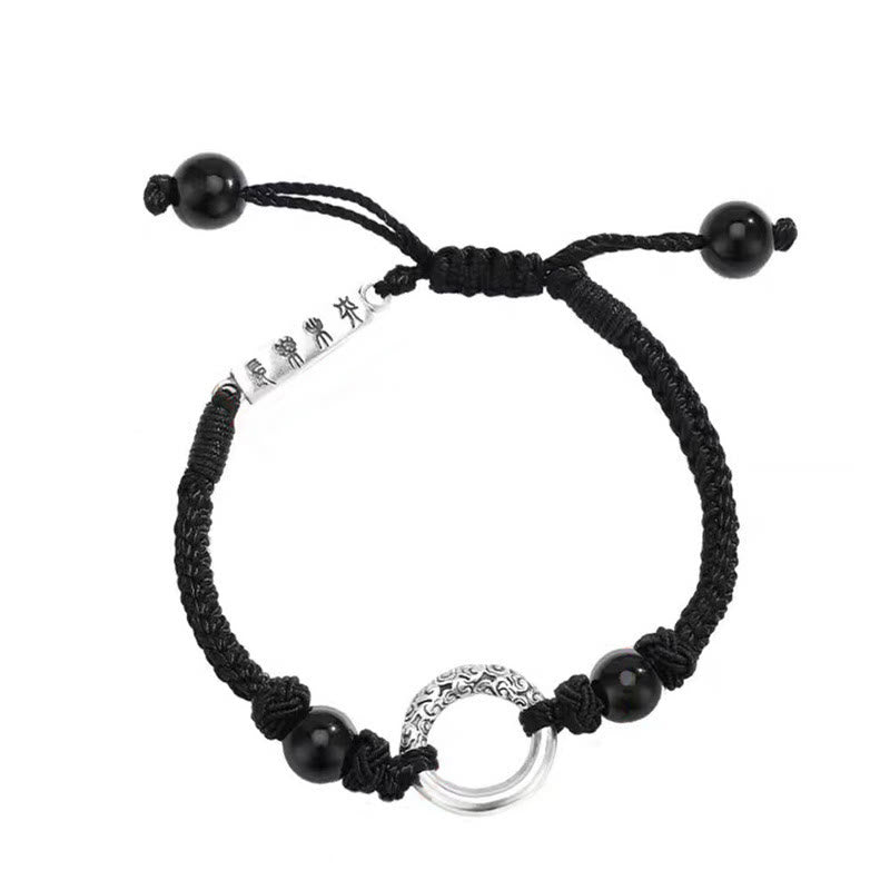 925 Sterling Silver Black Onyx Peace Buckle Protection Bracelet