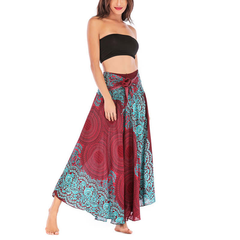 Two Style Wear Bohemian Compass Rose Flower Lace-up Skirt Dress
