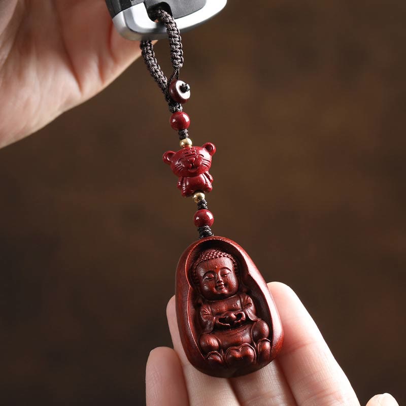 Small Leaf Red Sandalwood mystic zen Cinnabar Chinese Zodiac Amulet Protection Key Chain