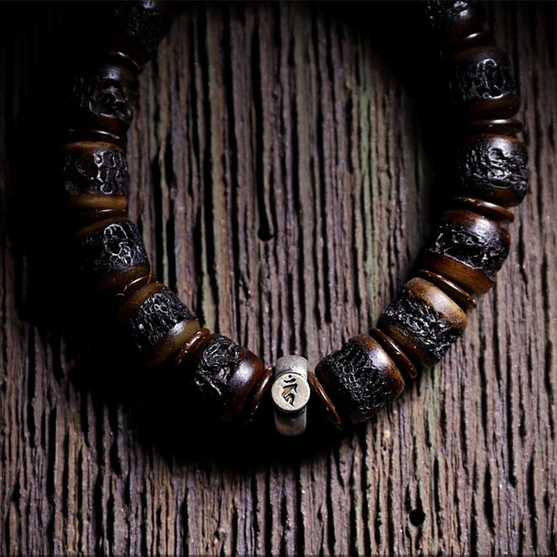 925 Sterling Silver Chinese Zodiac Natal mystic zen Handmade Tibet Yak Bone Strength Bracelet