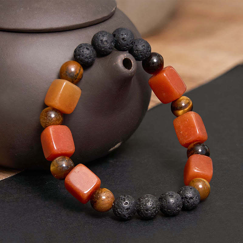 Various Crystals Cube Amethyst Lava Rock Support Bracelet