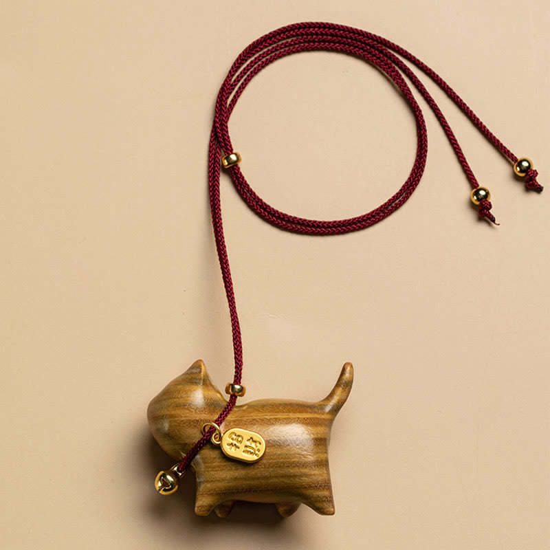 Ebony Wood Green Sandalwood Lucky Cat Fu Character Lucky Fortune Bell Balance Car Hanging Decoration