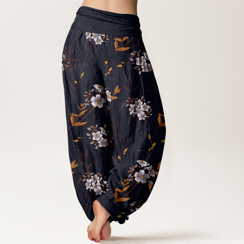 Casual Flowers Pattern Women's Elastic Waist Harem Pants