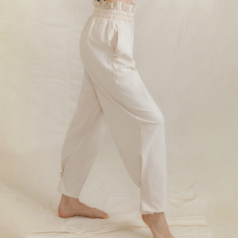 Casual Buckle Loose Women's Spandex Pants With Pockets