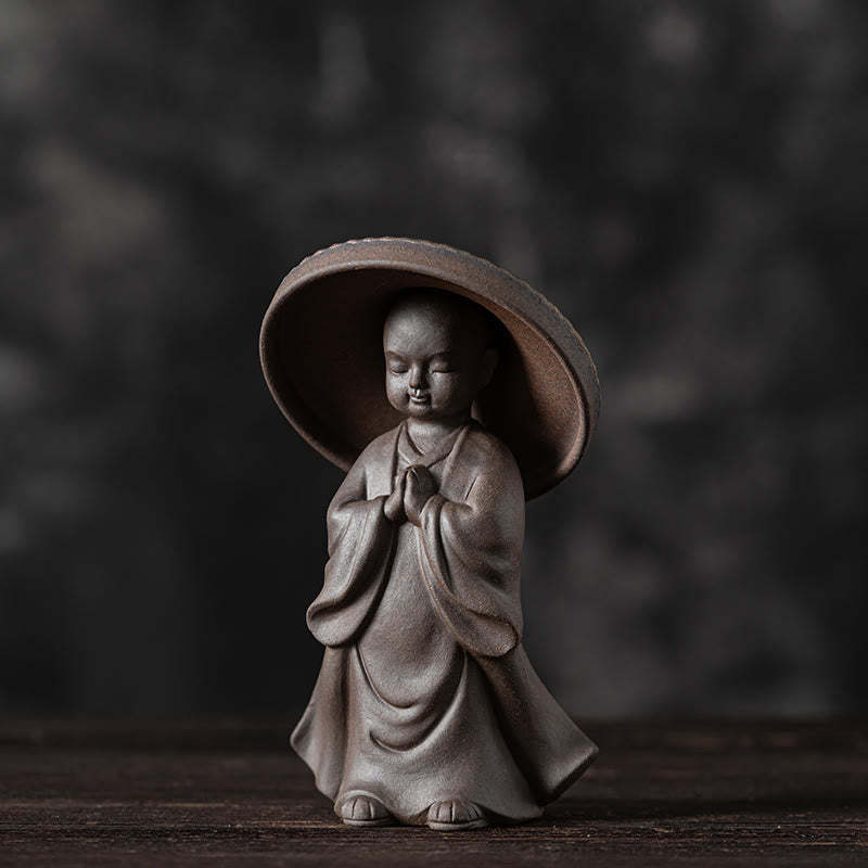 Little Brown Monk Hat Strainer Ceramic Tea Accessories Figurine Zen Home Desk Decoration