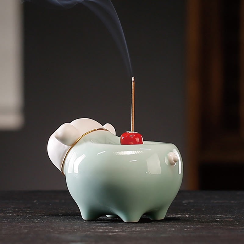 Ceramic Little Pig Blessing Stick Incense Burner