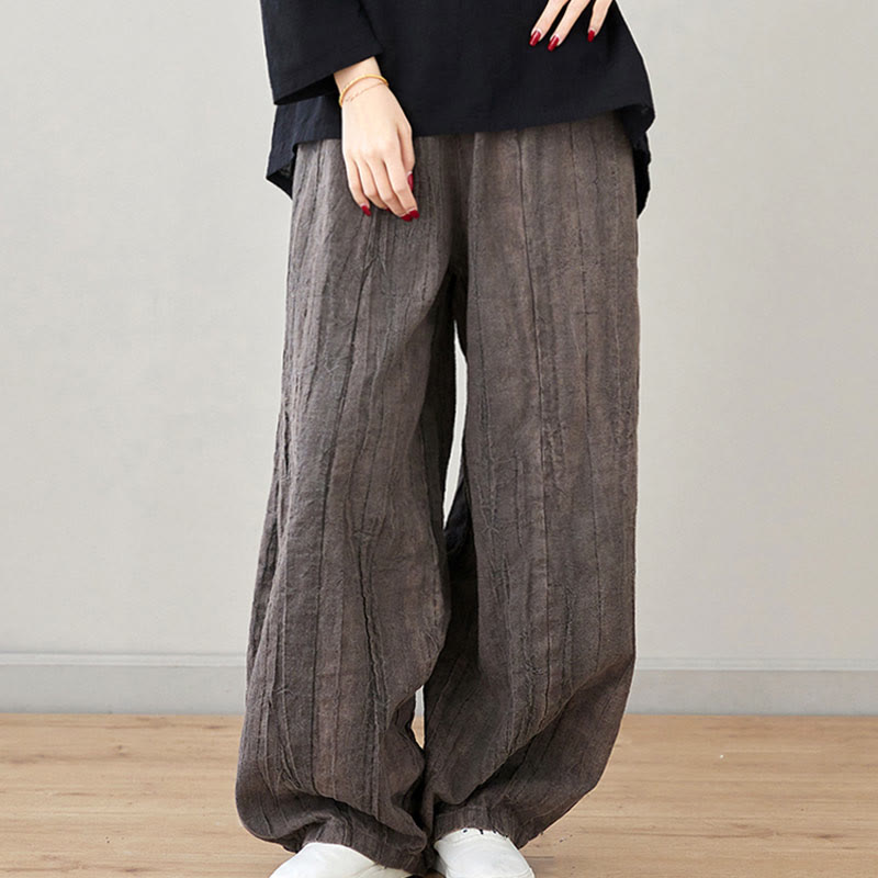 Casual Plain Loose Tie-Dye Distressed Women's Ramie Pants With Pockets