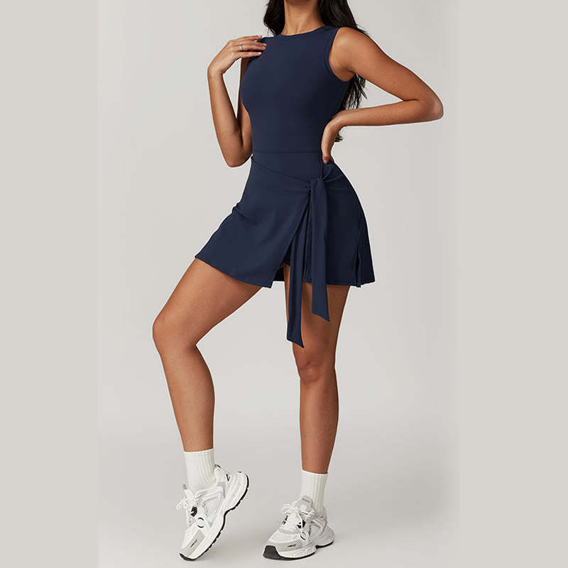 Solid Color Sports Tennis Yoga Lace-up Women Sports Dress