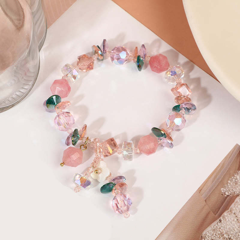 Pink Crystal Green Crystal White Crystal Flower Warmth Bracelet