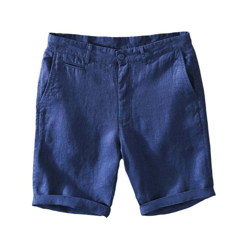 Solid Color Drawstring Cropped Linen Men's Shorts With Pockets