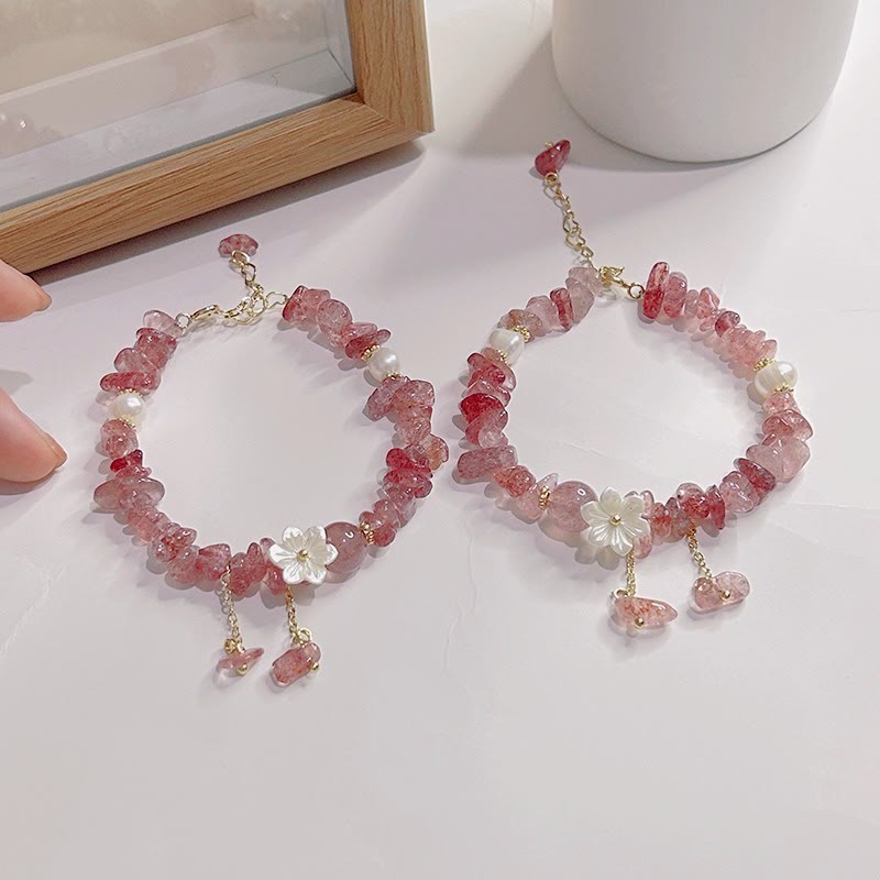 Natural Strawberry Quartz Green Strawberry Quartz Super Seven Crystal Flower Healing Bracelet