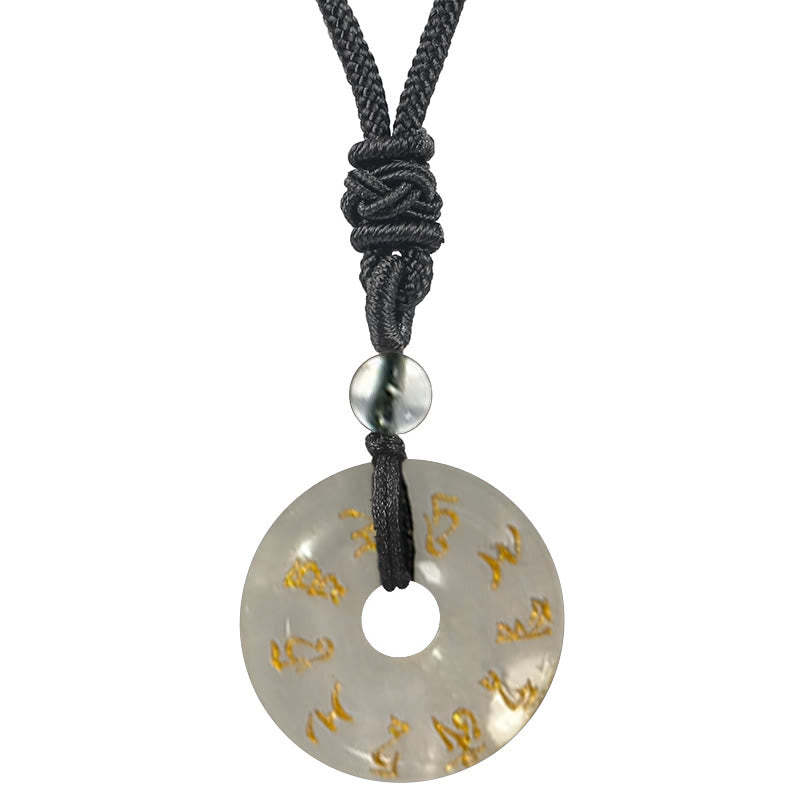 Green Tara Mantra Natural Various Crystal Black Obsidian Fulfilment Necklace Pendant