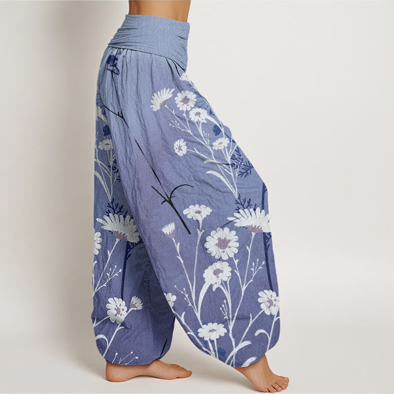 Independent Blooming Flower Pattern Women's Elastic Waist Harem Pants