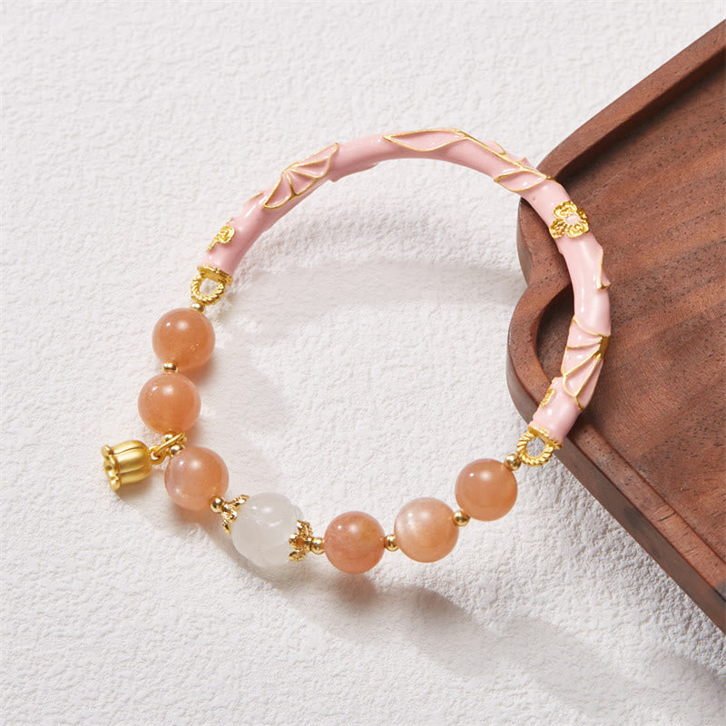 Sun Stone Golden Silk Jade Lily of the Valley Charm Positive Bracelet Bangle
