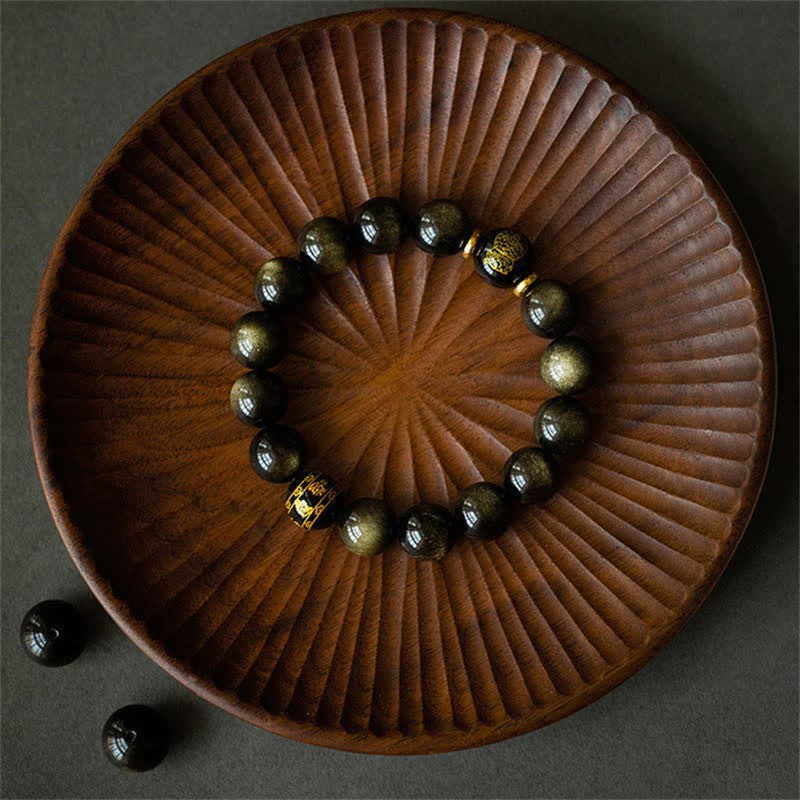 Chinese Zodiac Natal mystic zen Gold Sheen Obsidian Wealth Protection Bracelet