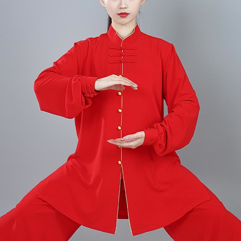 2Pcs Fall Solid Color Frog-Button Tai Chi Meditation Qigong Zen Practice Unisex Cotton Clothing Set