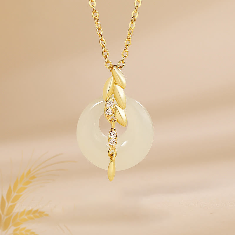 Hetian Jade 925 Sterling Silver Wheat Luck Necklace Pendant