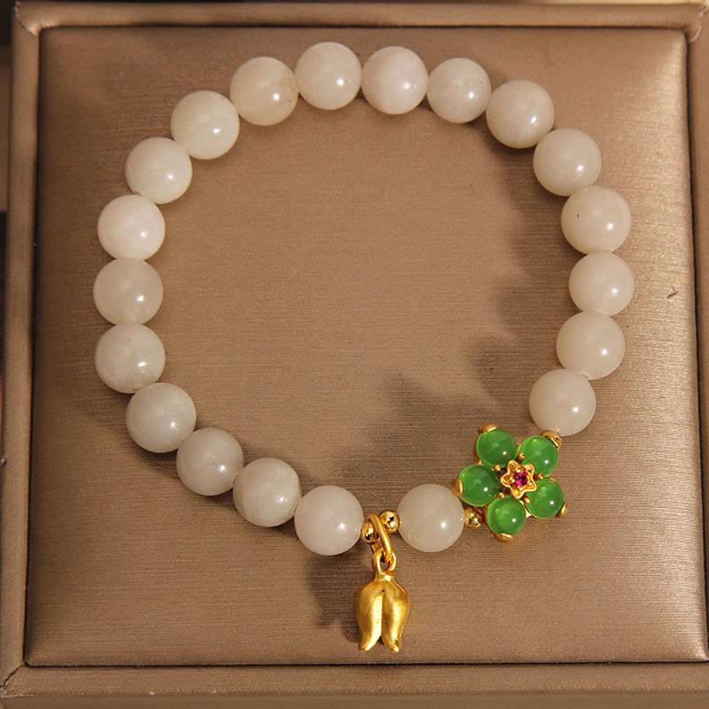 Natural Jade Green Flower Lily Of The Valley Luck Bracelet