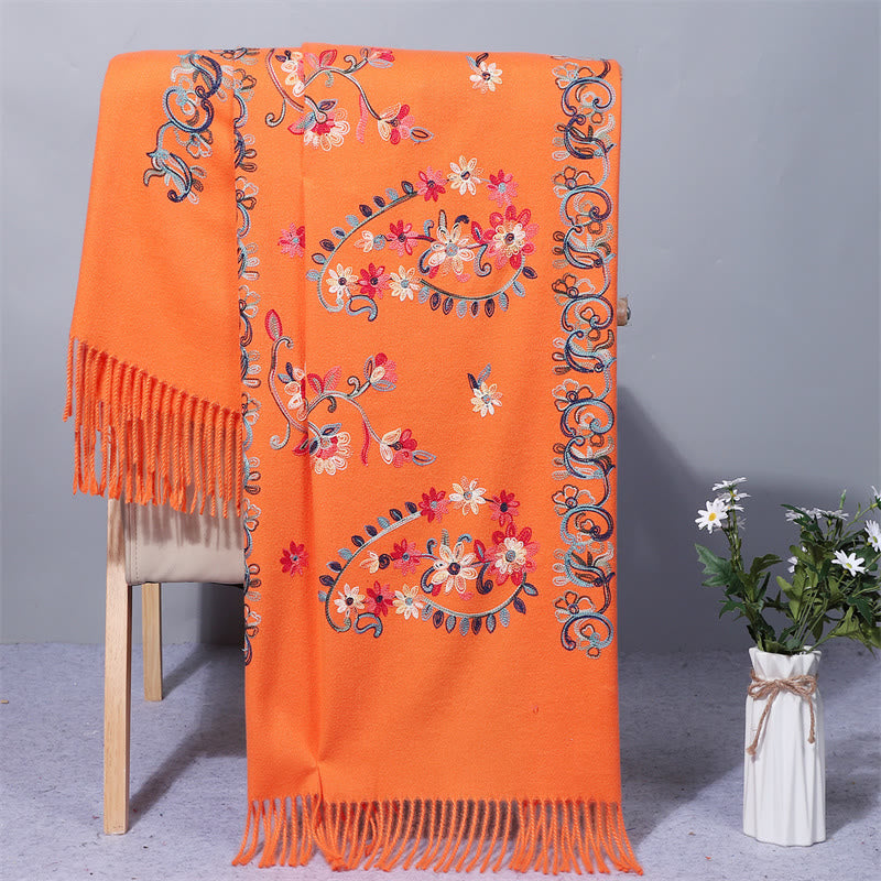 Polyester Shawl Colorful Flower Ethnic Style Embroidery Tassel Winter Cozy Travel Scarf Wrap