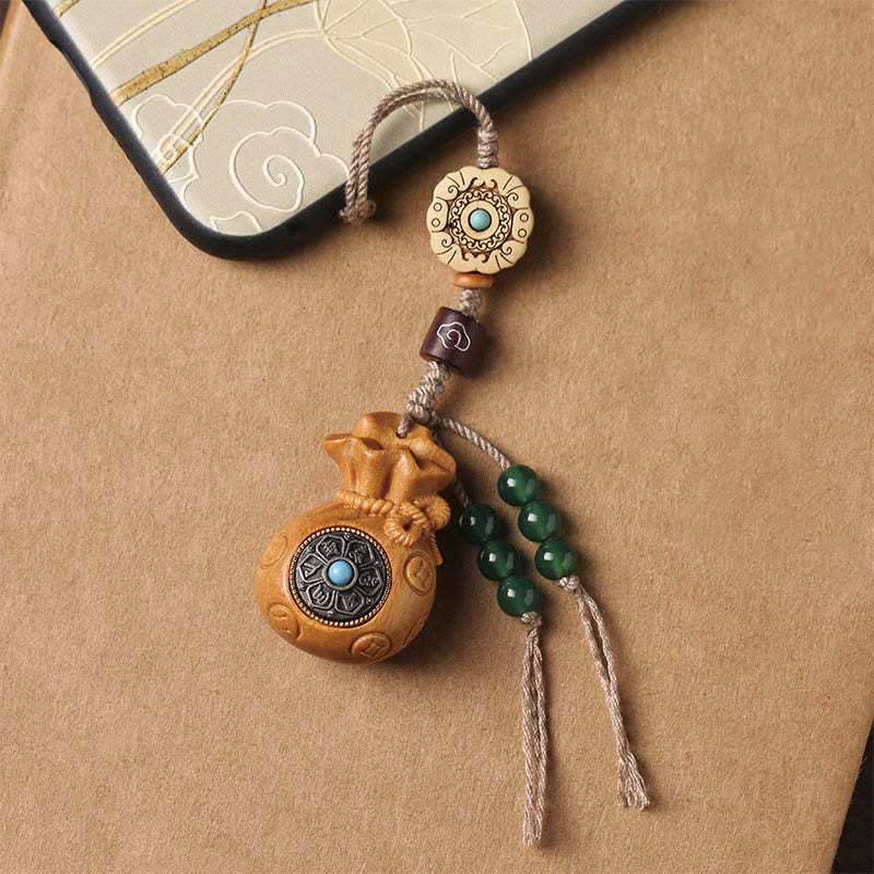 Sandalwood Small Leaf Red Sandalwood Green Sandalwood Om Mani Padme Hum Calm Key Chain Phone Hanging Decoration