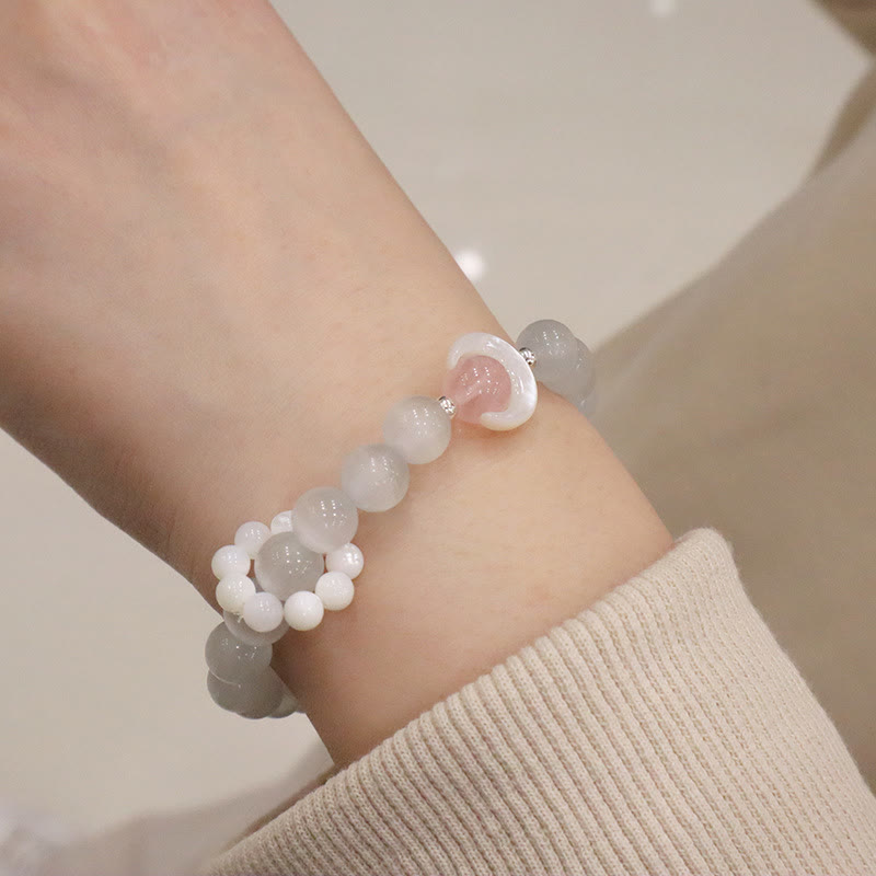 925 Sterling Silver Natural Amethyst Aquamarine Pink Crystal Cat's Eye Healing Crescent Moon Bracelet