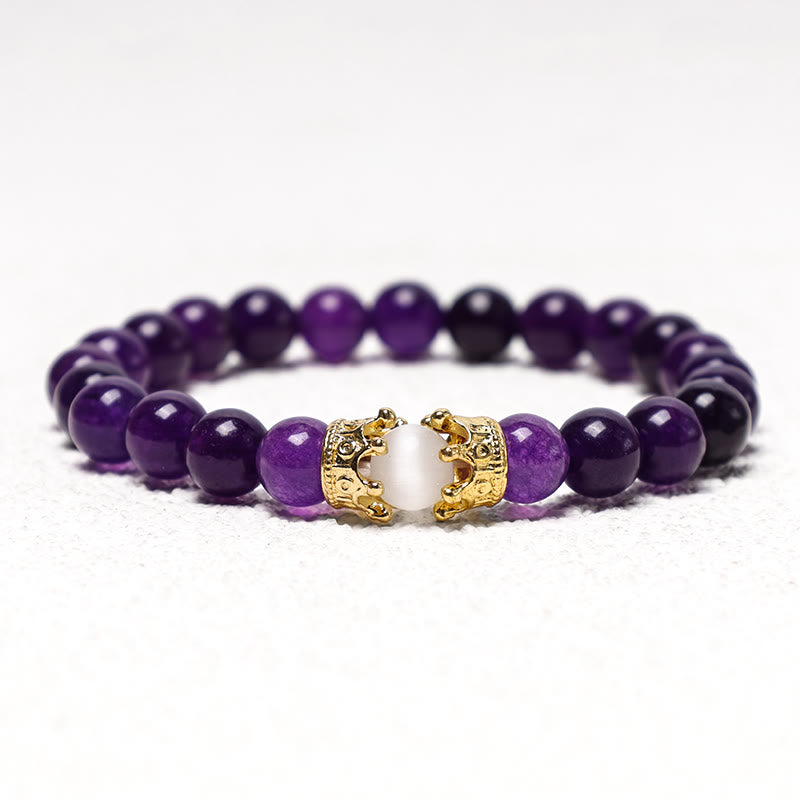 Natural Stone King&Queen Crown Healing Energy Beads Couple Bracelet