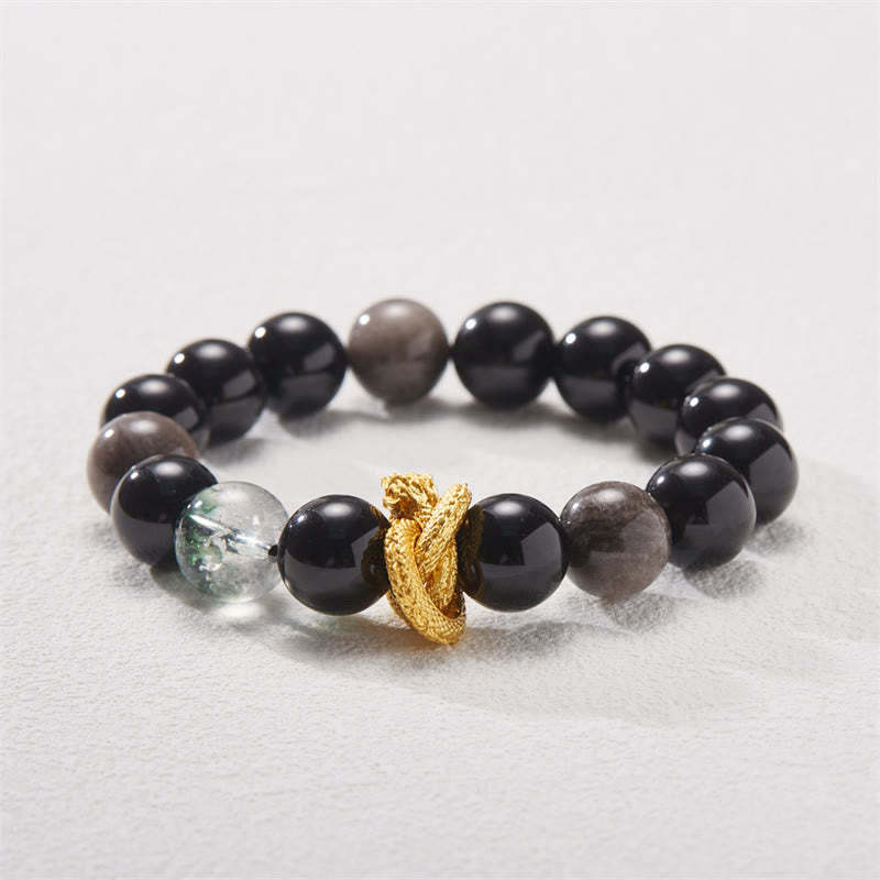 Natural Silver Sheen Obsidian Dragon Green Phantom Protection Bracelet