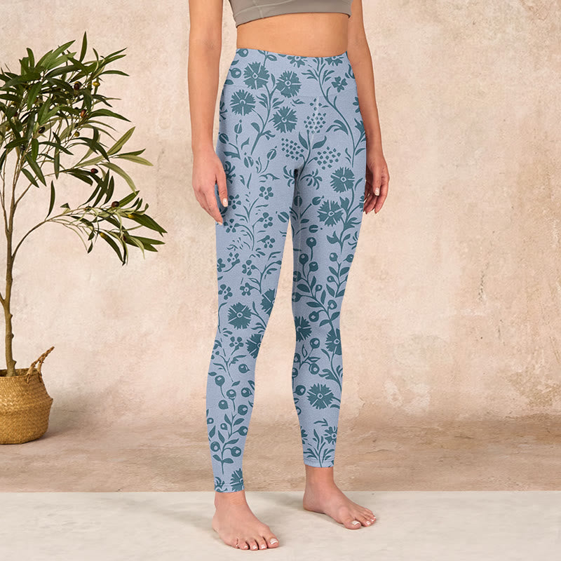 Lush Flowers Plants Print Gym Leggings Women's Yoga Pants