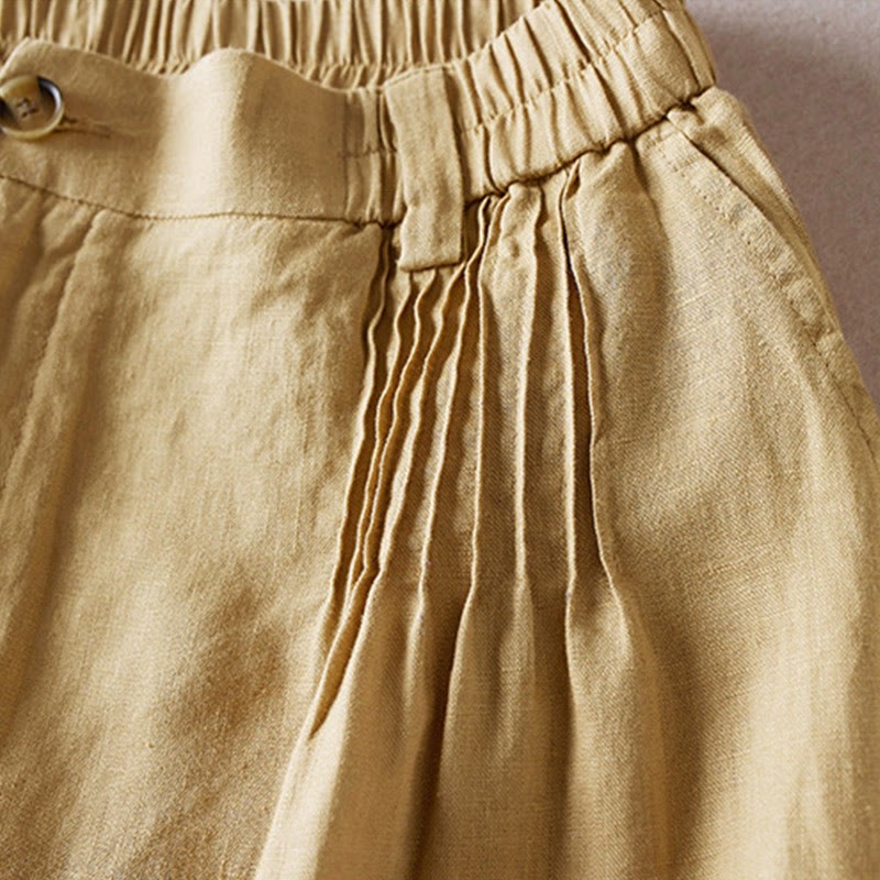 Summer Daily Simple Wrinkle Design Cotton Linen Women's Shorts With Pockets