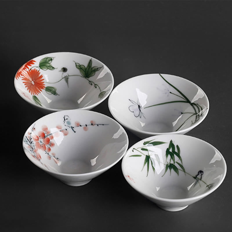 Vintage Plum Orchid Bamboo Chrysanthemum Lotus Koi Fish Ceramic Teacup Kung Fu Tea Cups